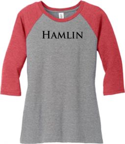 District Women’s Perfect Tri 3/4-Sleeve Raglan, Red Frost/ Grey Frost